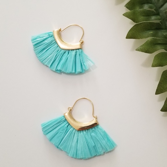 Jewelry - ECCENTRIC MINT GOLD RAFFIA EARRINGS